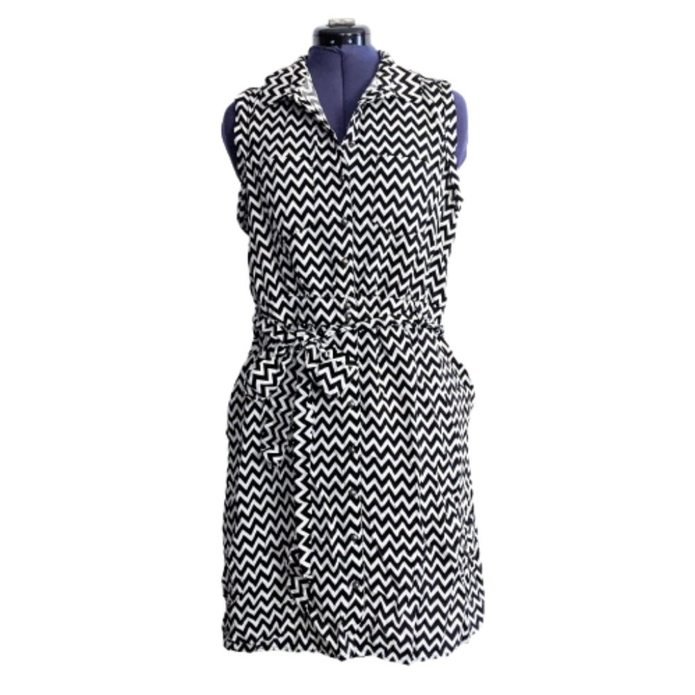 Forever 21 + Plus Size Black and White Chevron Print Utility Shirt Dress 1X
